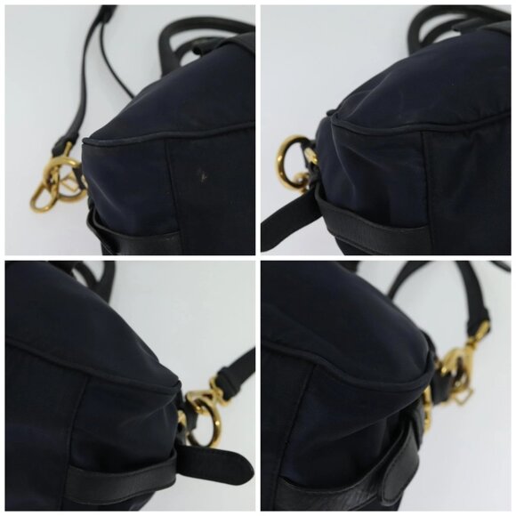 PRADA Tote Bag Nylon 2way Navy Gold Auth PP893 - Picture 16 of 16